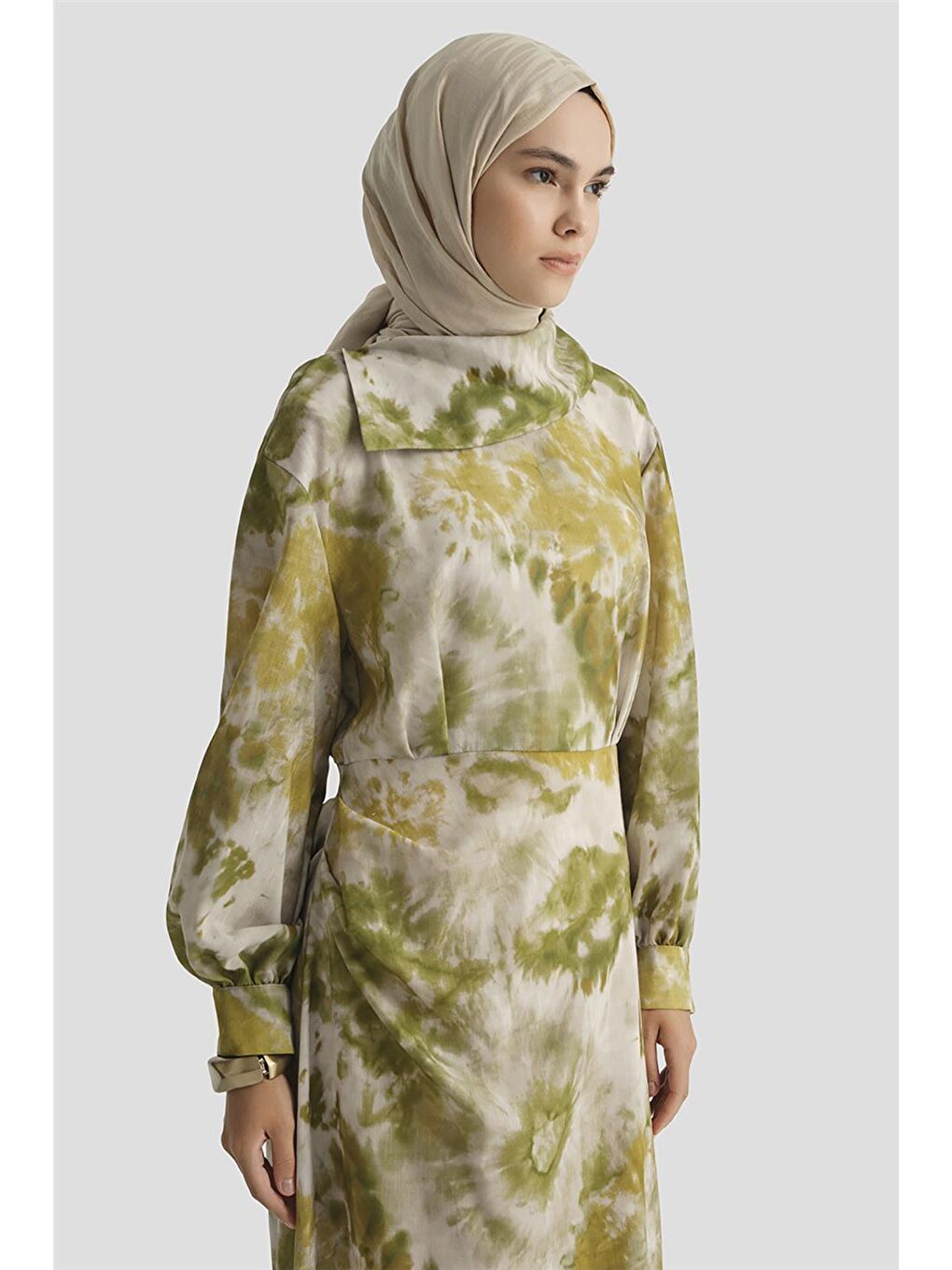 Desenli Elbise 25Yd4017 Yeşil-3