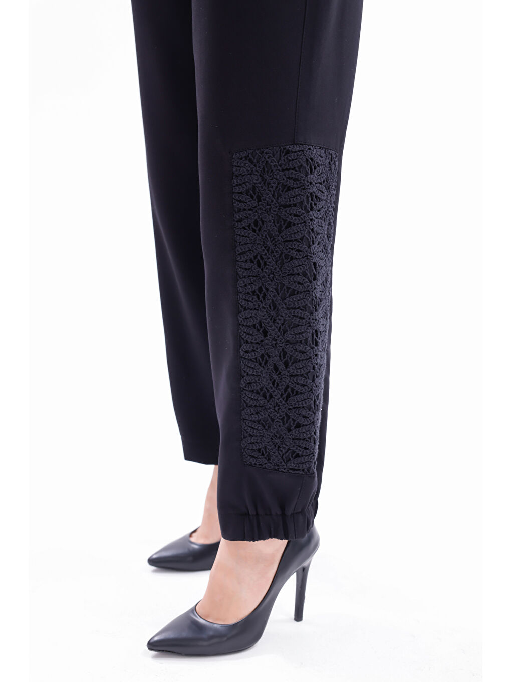 Dantel Detay Tunik Pantolon Takım 19467 Siyah-2