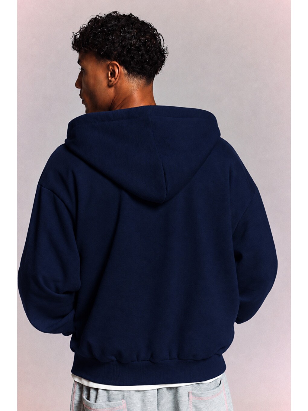 Lacivert Erkek 3 İplik Şardonlu Regular Fermuarlı Kapüşonlu Sweatshirt – Kalın Kışlık Hoodie-2