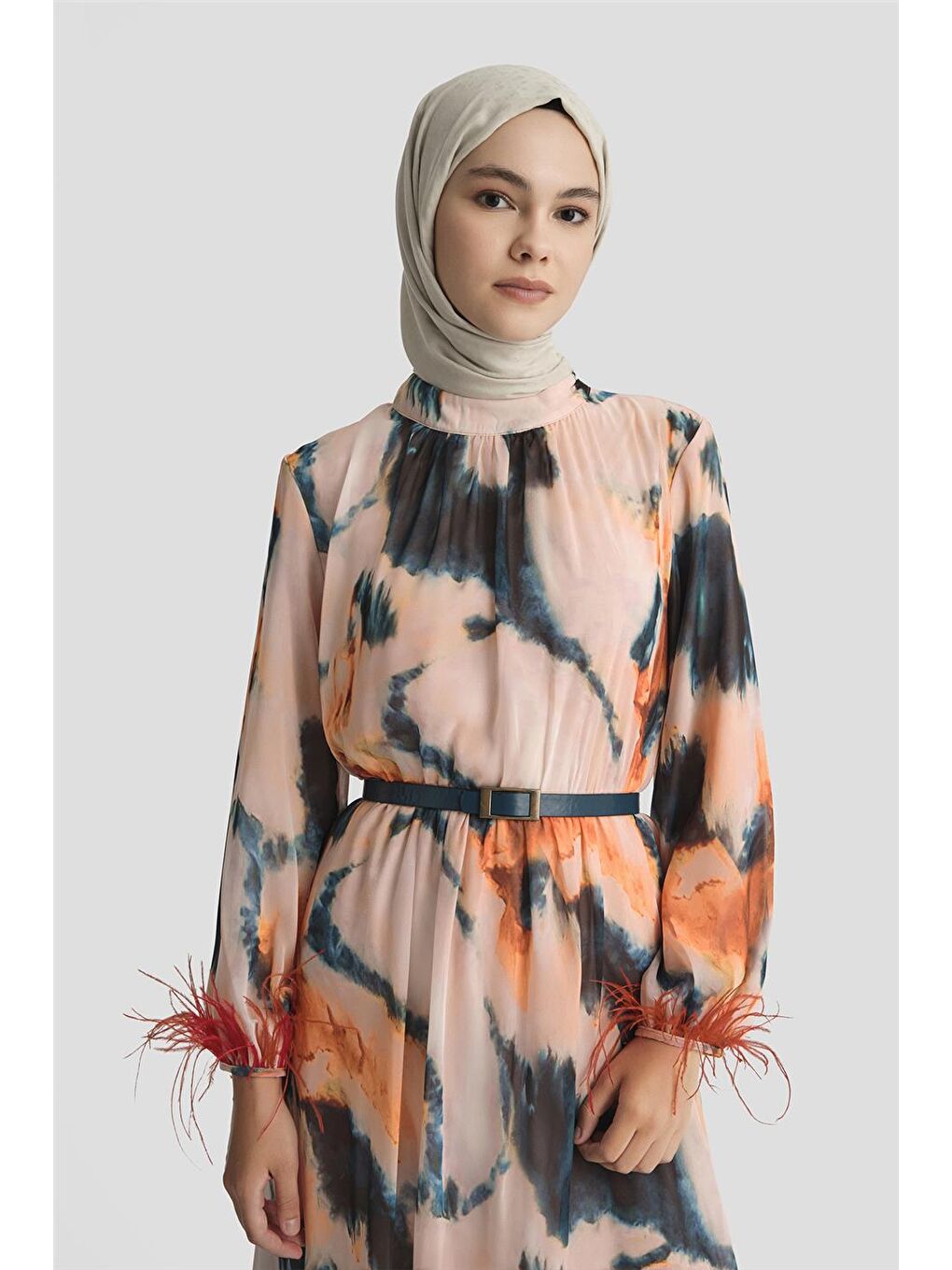 Pembe Desenli Elbise 25Yd4024 Mercan-2