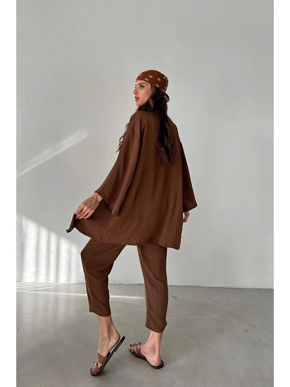 Kahverengi Kadın Kahve Kimono Takım 1018-0075-6