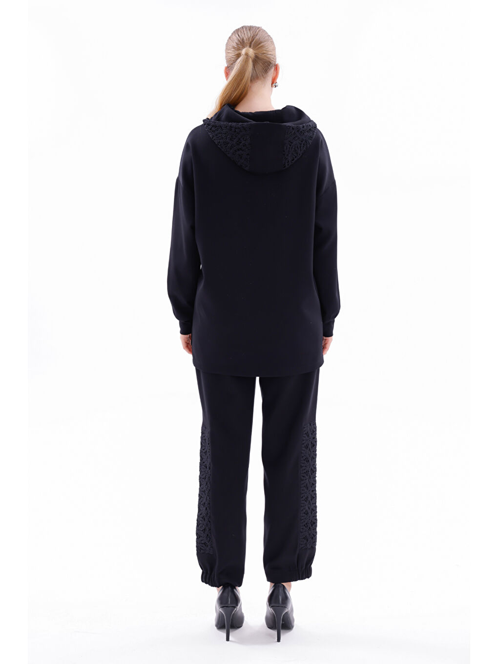 Dantel Detay Tunik Pantolon Takım 19467 Siyah-3