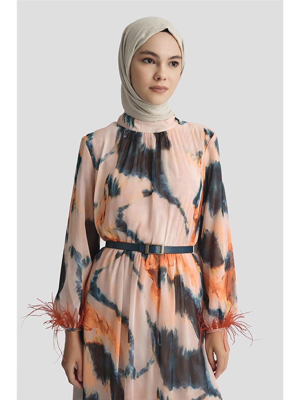 Pembe Desenli Elbise 25Yd4024 Mercan-3