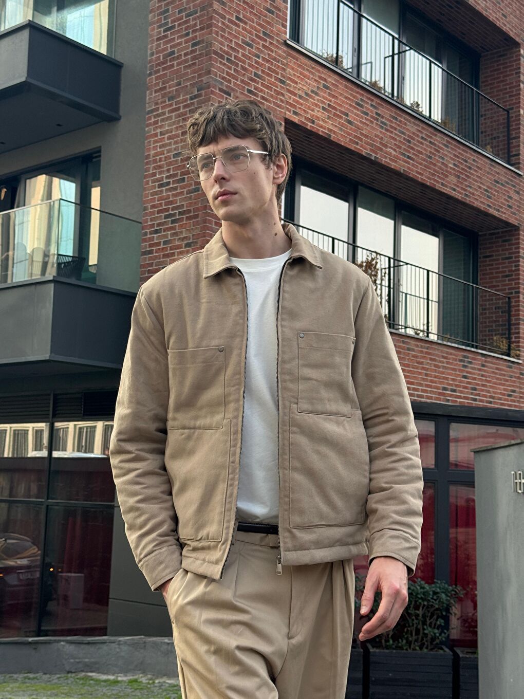 Bej Erkek Pamuklu Mont Ceket Vizon