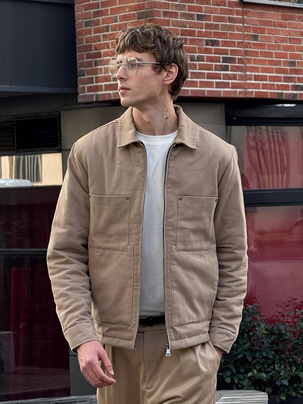 Bej Erkek Pamuklu Mont Ceket Vizon-1