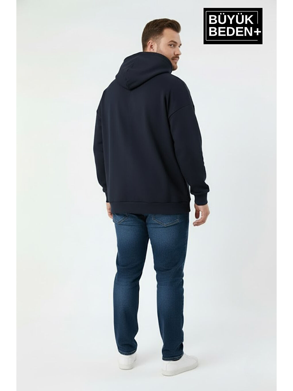 Lacivert Erkek Büyük Beden AR Baskılı Kapüşonlu Sweatshirt SPR26BSW963-1