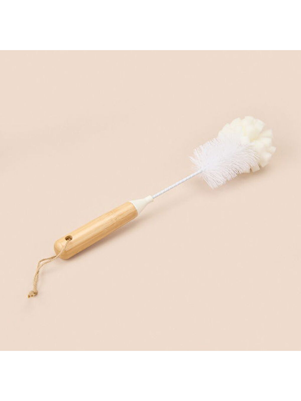 Karışık Bambu Saplı Matara Fırçası - Beyaz - 31,5 cm