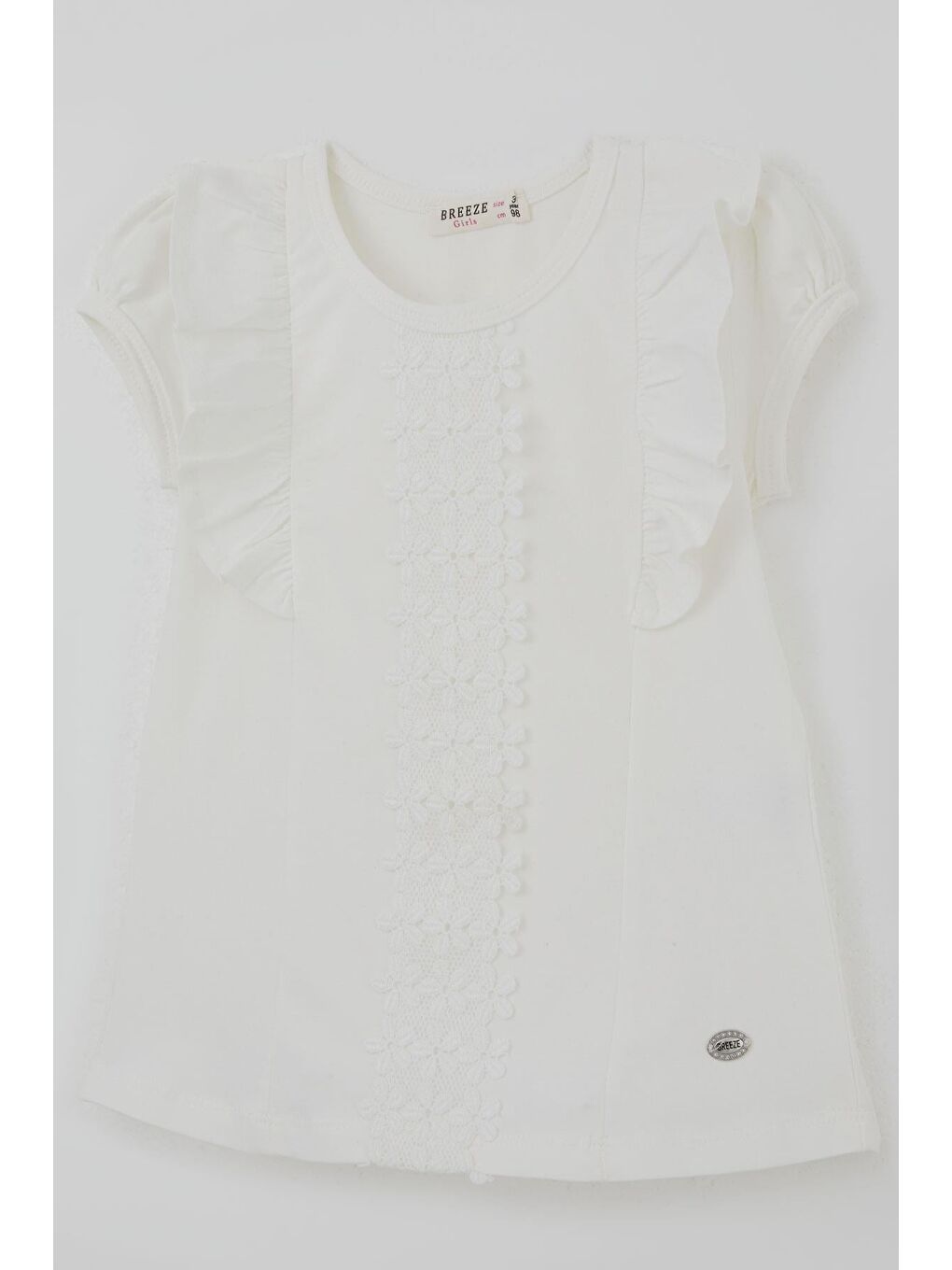 Kız Çocuk Tişört Çiçek Güpür Nakış Detaylı Ekru (3-8 Yaş)-2