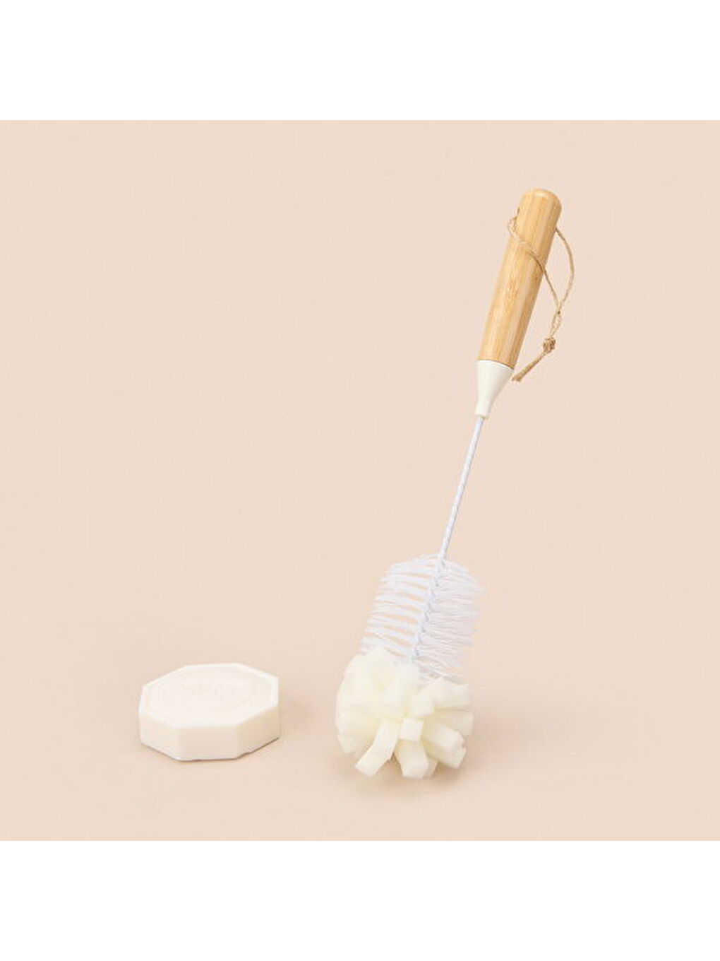 Karışık Bambu Saplı Matara Fırçası - Beyaz - 31,5 cm-1