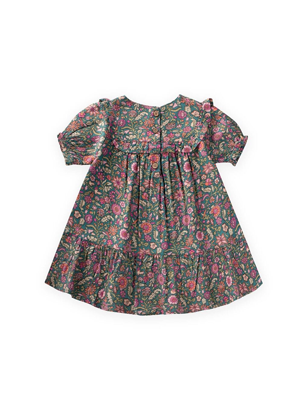 Yeşil Kız Çocuk Desenli Elbise-1