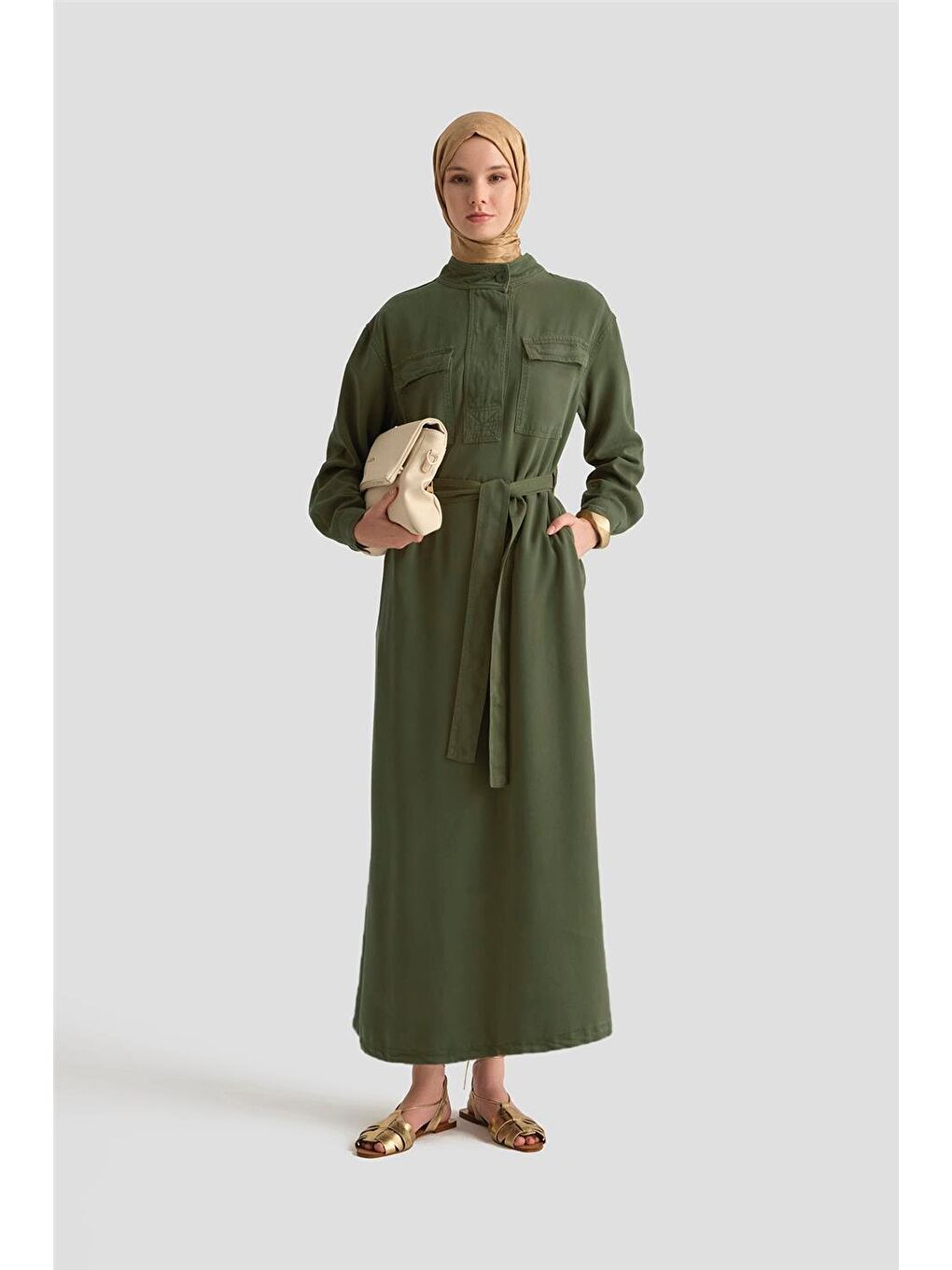 Lyocell Elbise 25Yd9138 Yeşil-1
