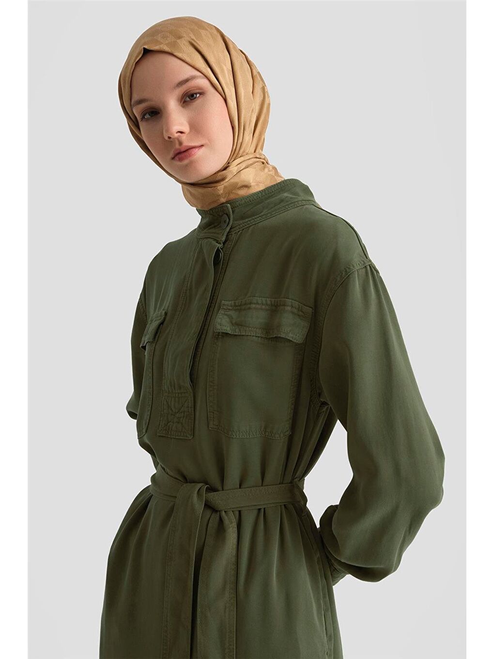 Lyocell Elbise 25Yd9138 Yeşil-2