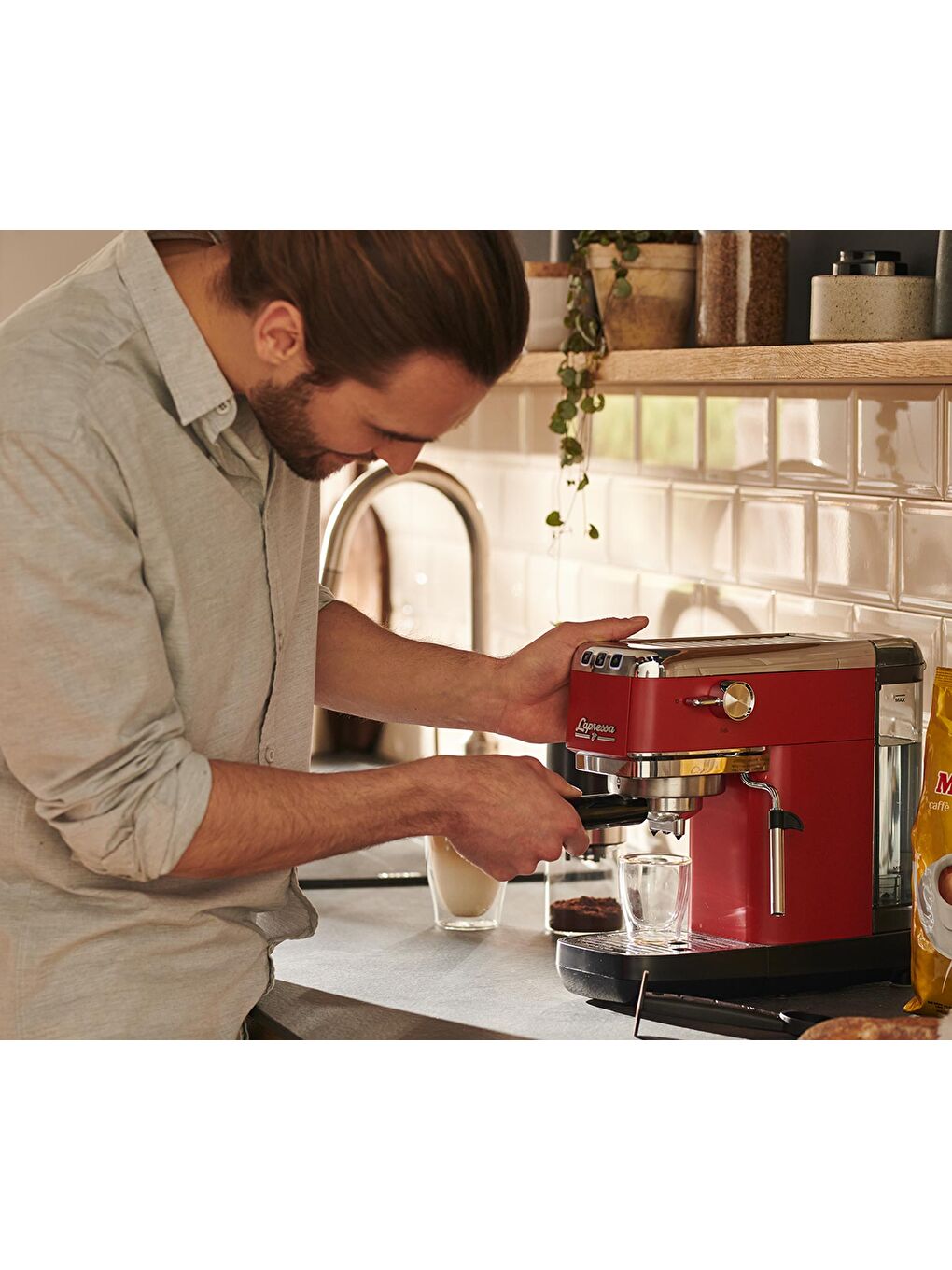 Lapressa Manuel Espresso Makinesi, Kırmızı-1