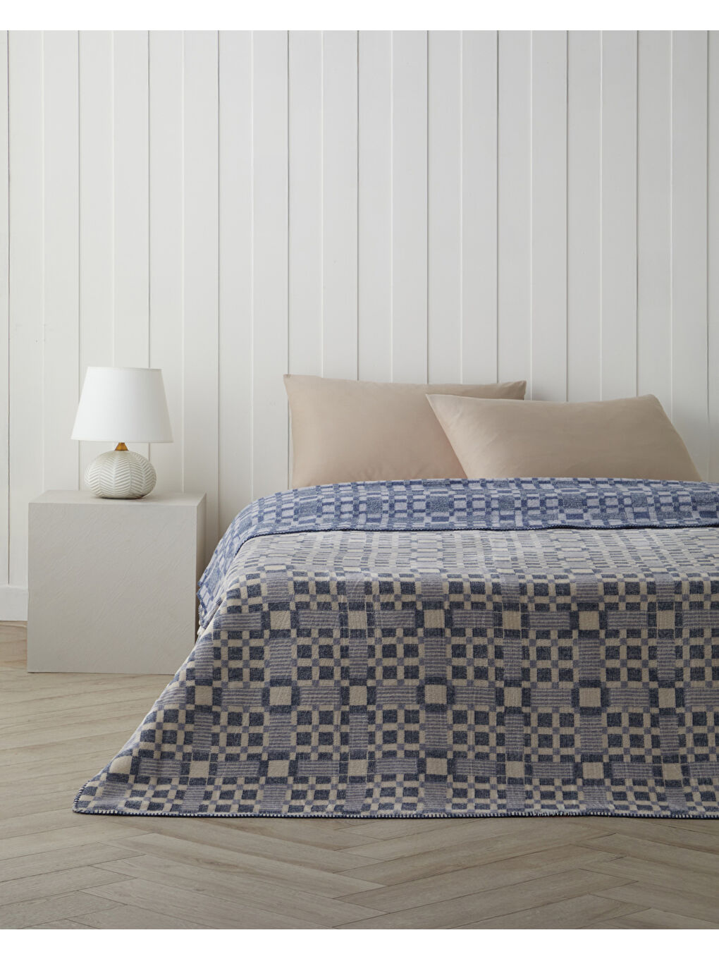 Echo Plaid Pamuklu Çift Kişilik Battaniye 200x220 cm Mavi