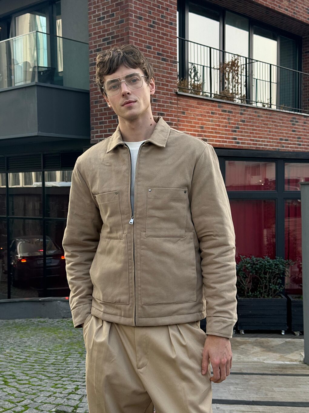 Bej Erkek Pamuklu Mont Ceket Vizon-6