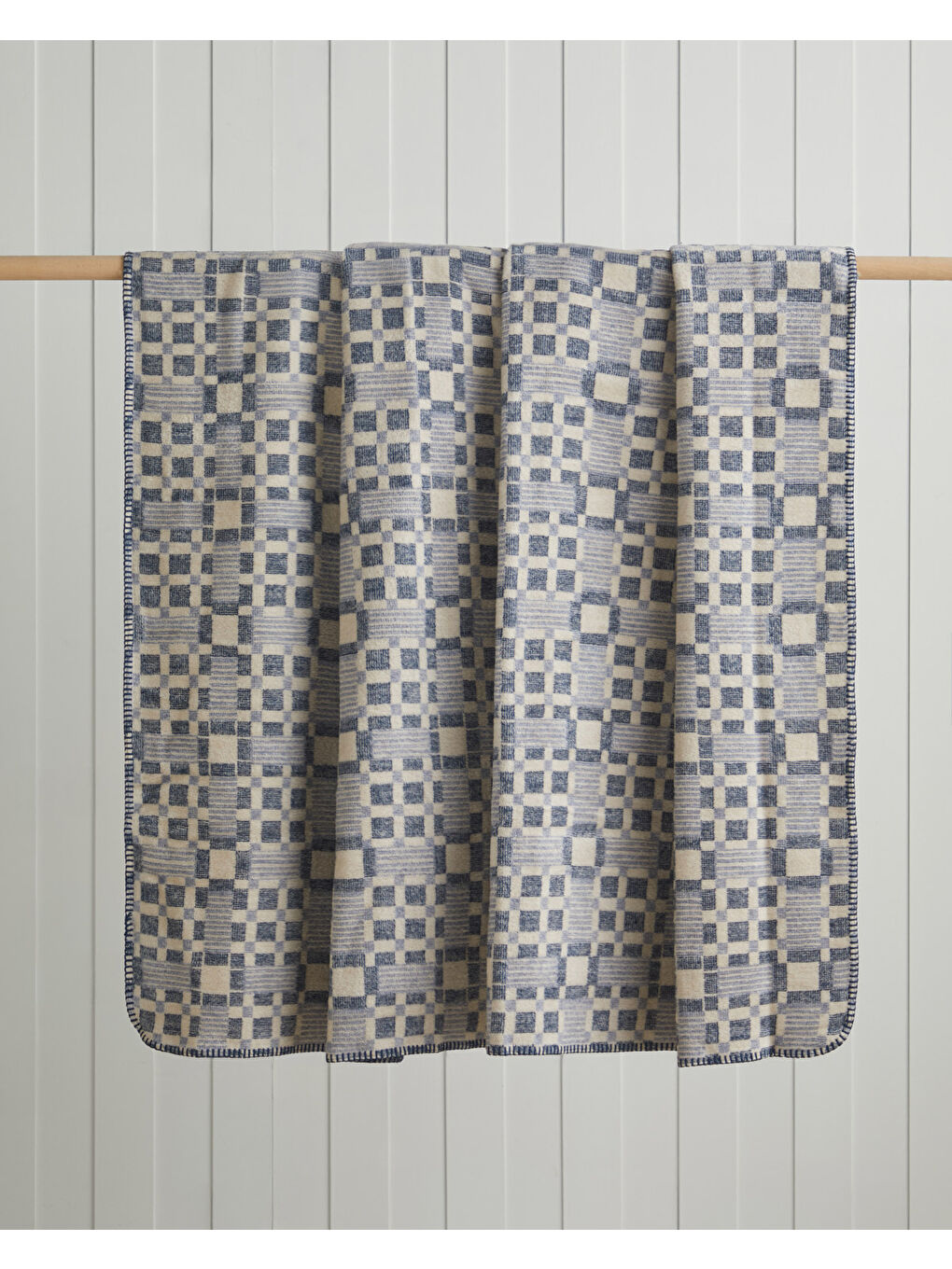 Echo Plaid Pamuklu Çift Kişilik Battaniye 200x220 cm Mavi-1