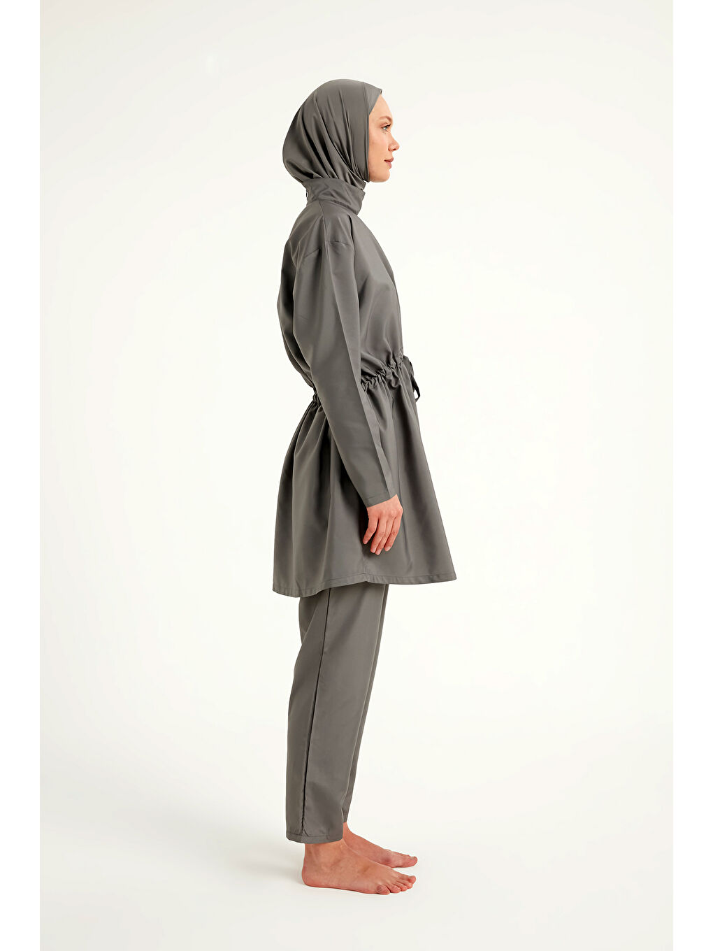 Gri Hakim Yaka Tam Kapalı Tesettür Mayo Takımı A2502-4-4