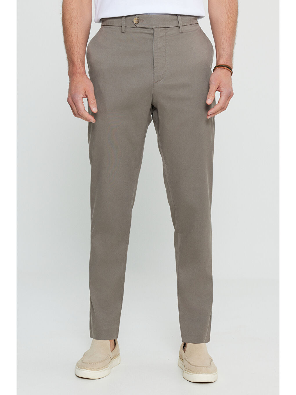 Bej Erkek Vizon Pamuklu Slim Fit Dar Kesim Yan Cep Esnek Casual Pantolon