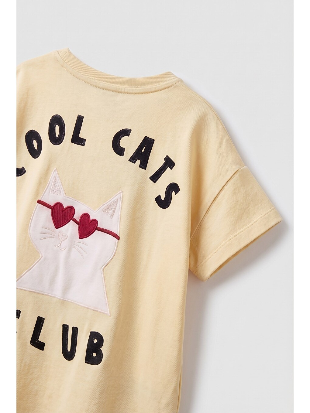 Sarı Kız Çocuk Pamuklu Cool Cats Club Baskılı T-shirt Ekose Eşofman Takım-3
