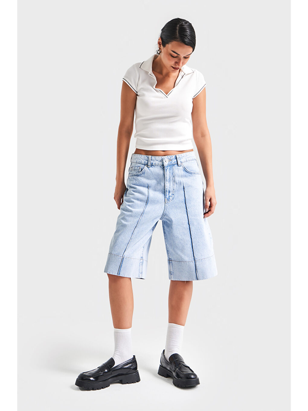 Mavi Kadın Snow Jean Rengi 3S5 3 Maxi Boy Baggy  100 Pamuk Denim Şortolon-4