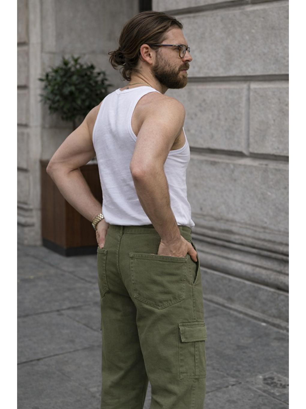 Erkek Günlük Kargo Cep Haki Baggy Pantolon-1