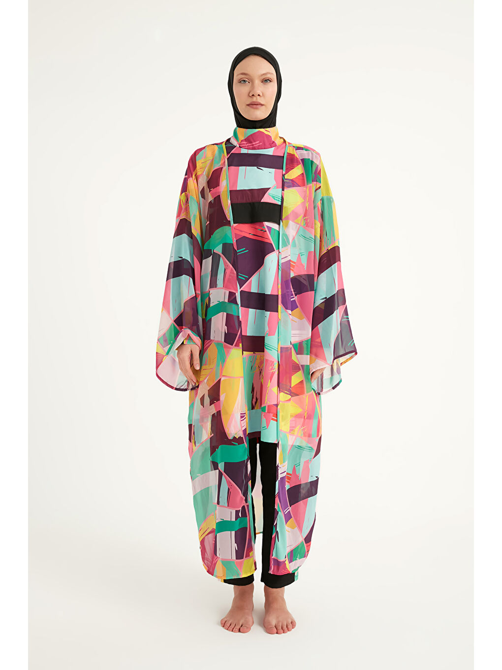 Siyah Renkli Desenli İpeksi Kimono Kaftan RP2511-4