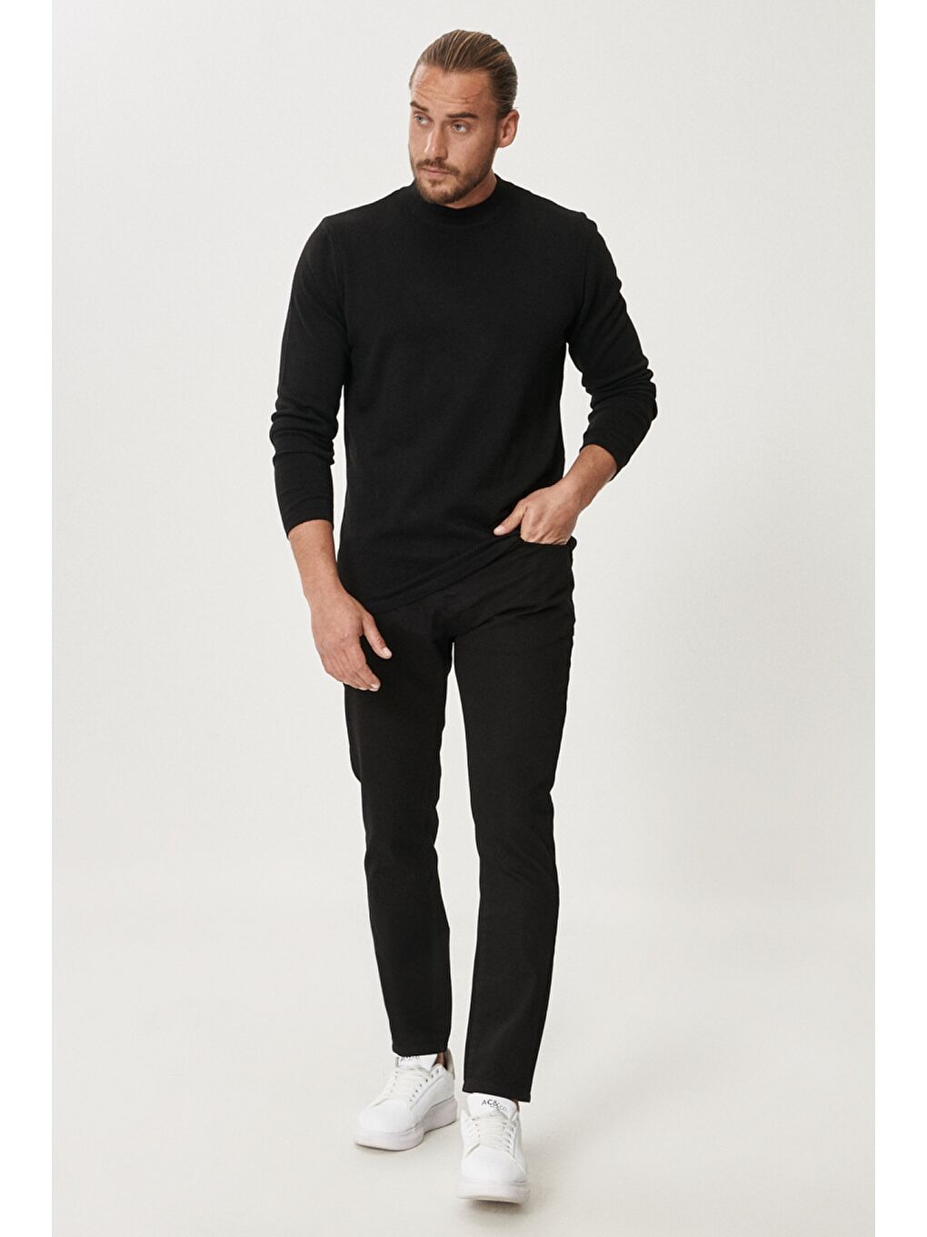 Erkek Siyah Trend Slim Fit Dar Kesim 5 Cepli Esnek Denim Jean Pantolon-2