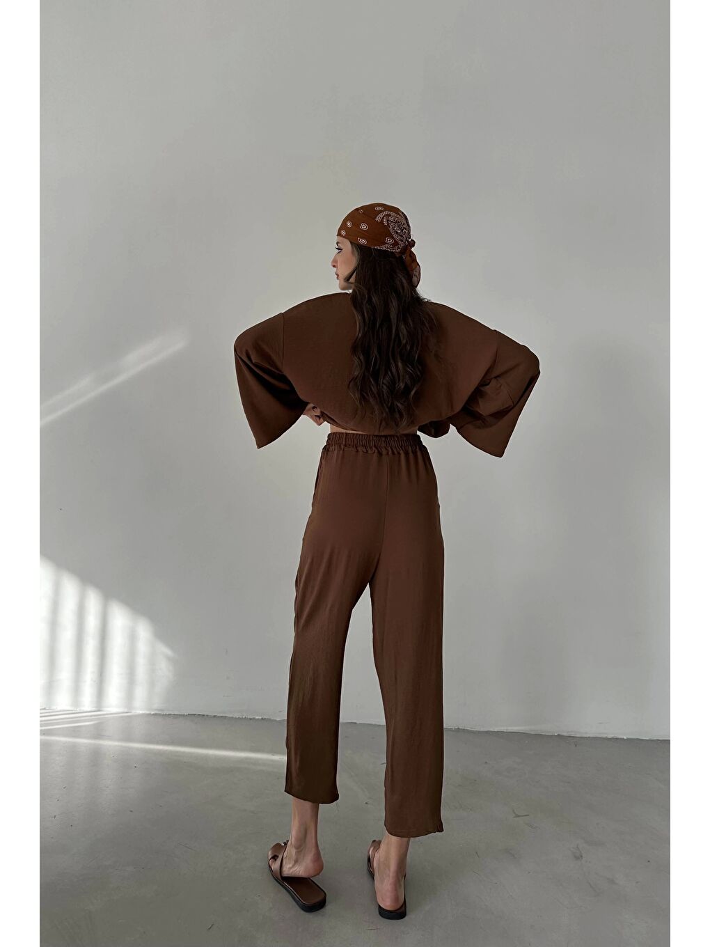 Kahverengi Kadın Kahve Kimono Takım 1018-0075-7