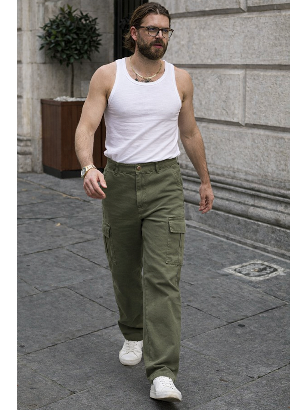 Erkek Günlük Kargo Cep Haki Baggy Pantolon-3