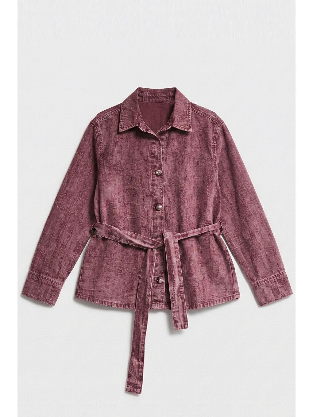 Bordo Kadın Gül Kurusu 6s6-98 Oversize Kemer Detaylı Kumaş Özellikli Tasarım Denim Ceket-4