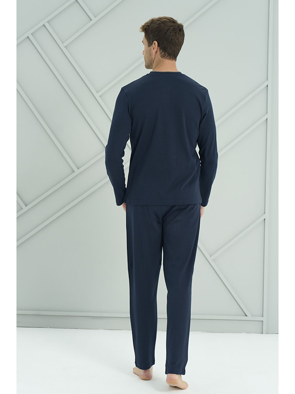 Erkek Penye Uzun Kol Pijama Takımı 2209 Lacivert04-3