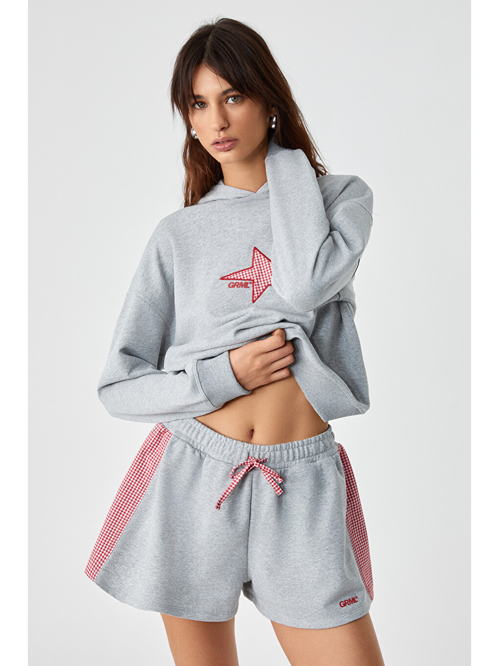 Xearth Kadın Oversize Uzun Kollu Kapüşonlu Gri Sweatshirt-1