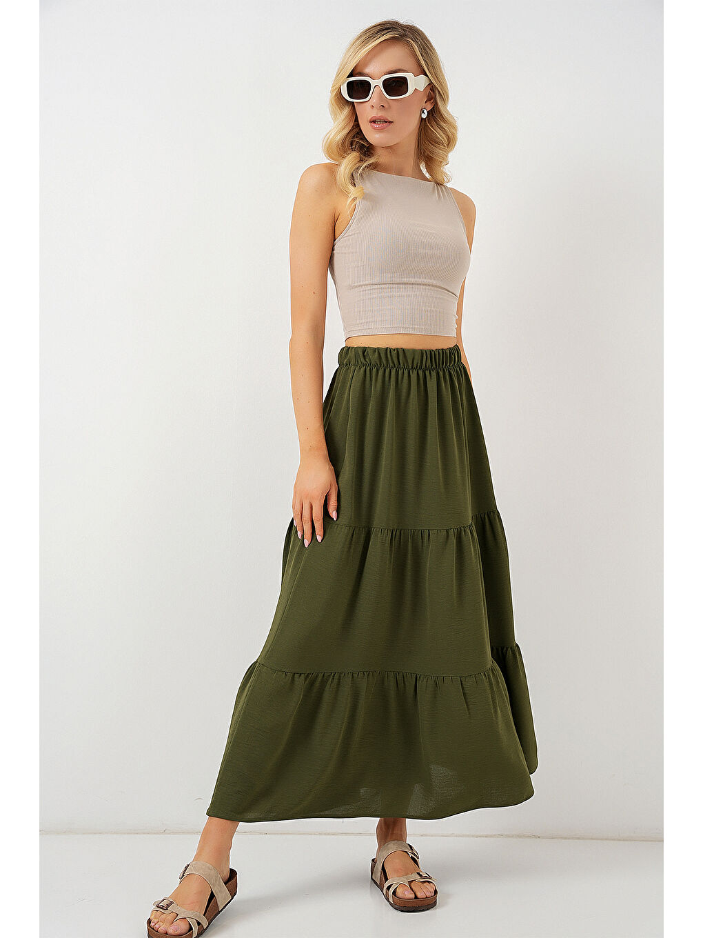 Kadın Ayrobin Uzun Etek 8048 - Haki