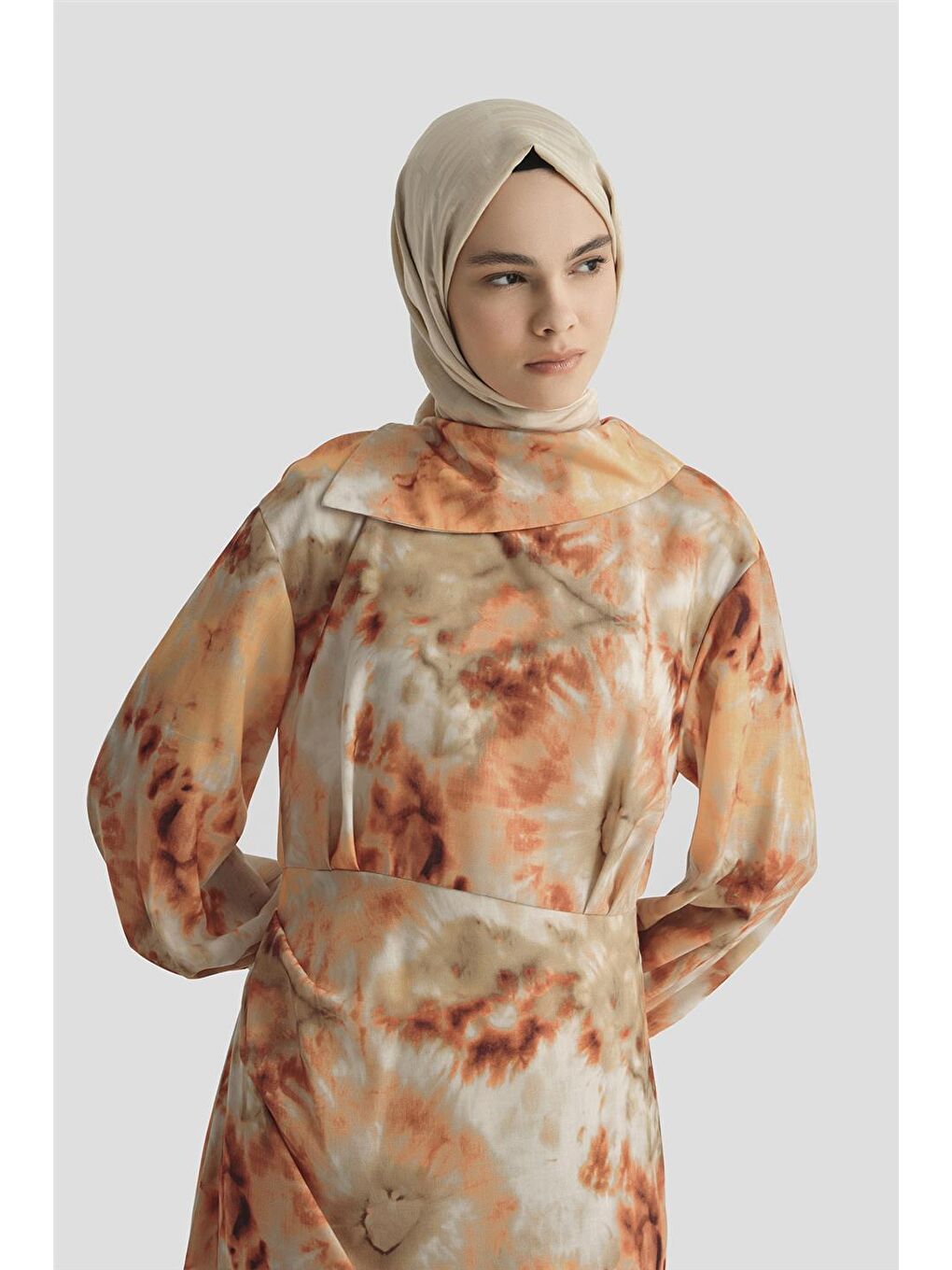 Turuncu Desenli Elbise 25Yd4017 Oranj-3