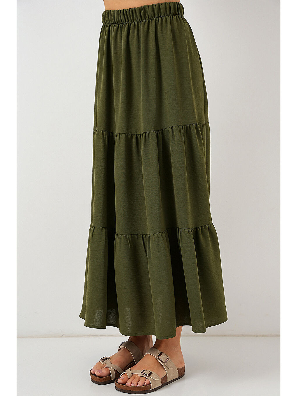 Kadın Ayrobin Uzun Etek 8048 - Haki-1