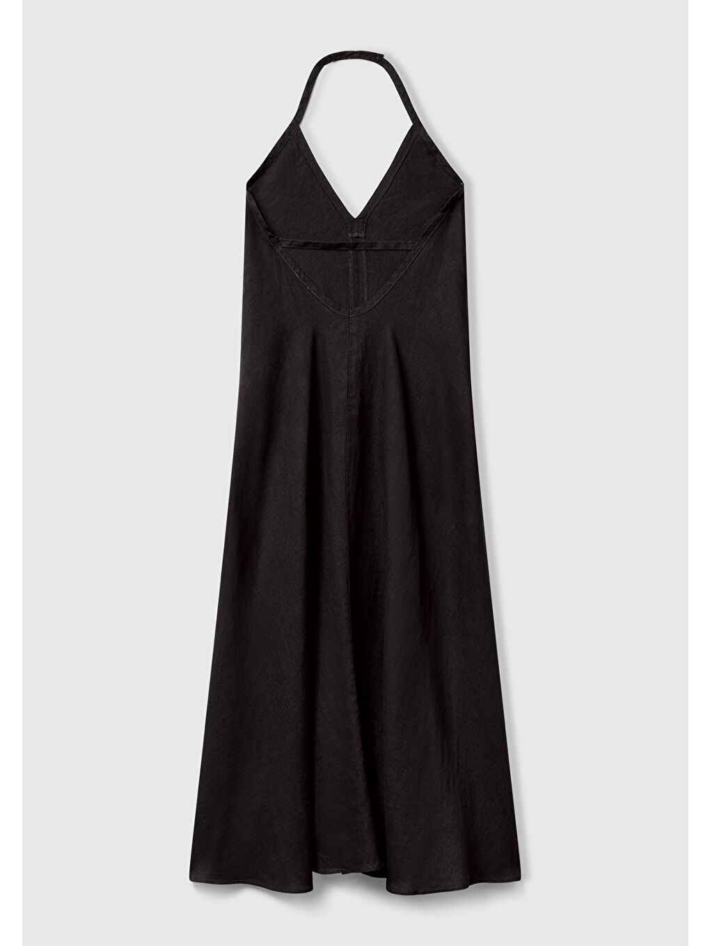 Kadın Siyah %100 Keten Sırtı Açık Uzun Elbise-3