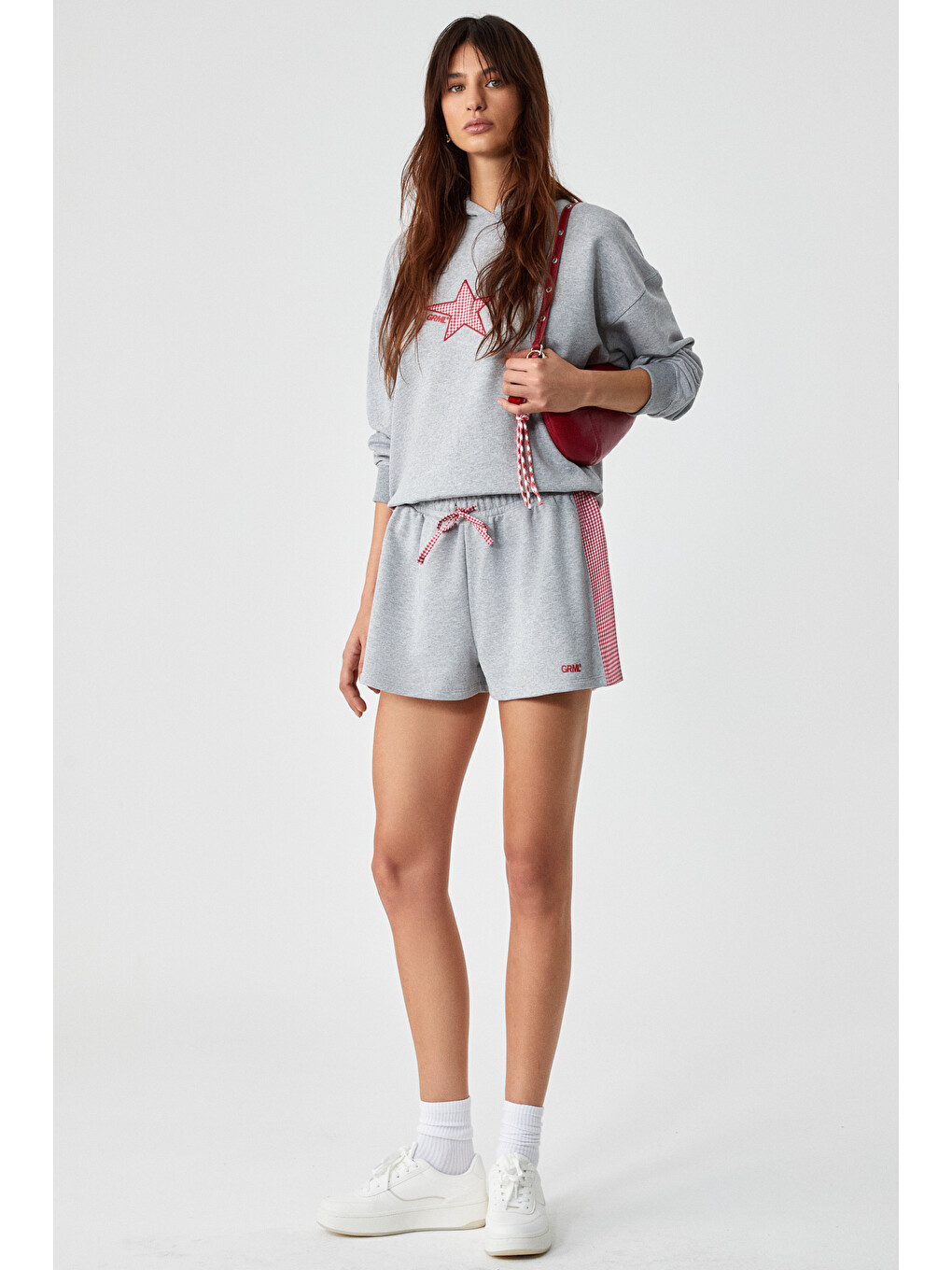Xearth Kadın Oversize Uzun Kollu Kapüşonlu Gri Sweatshirt-2