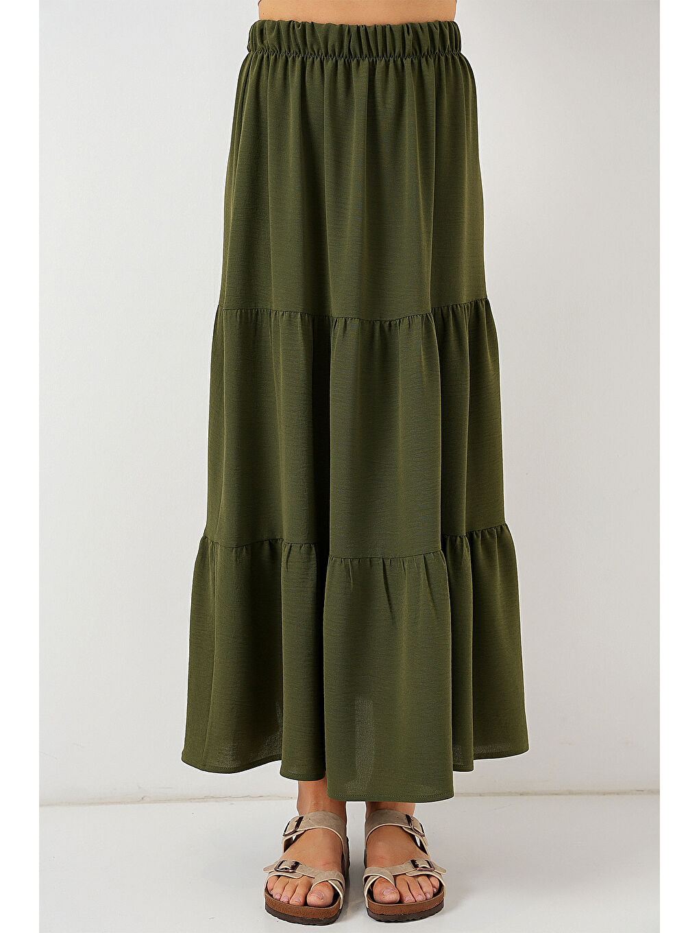 Kadın Ayrobin Uzun Etek 8048 - Haki-3