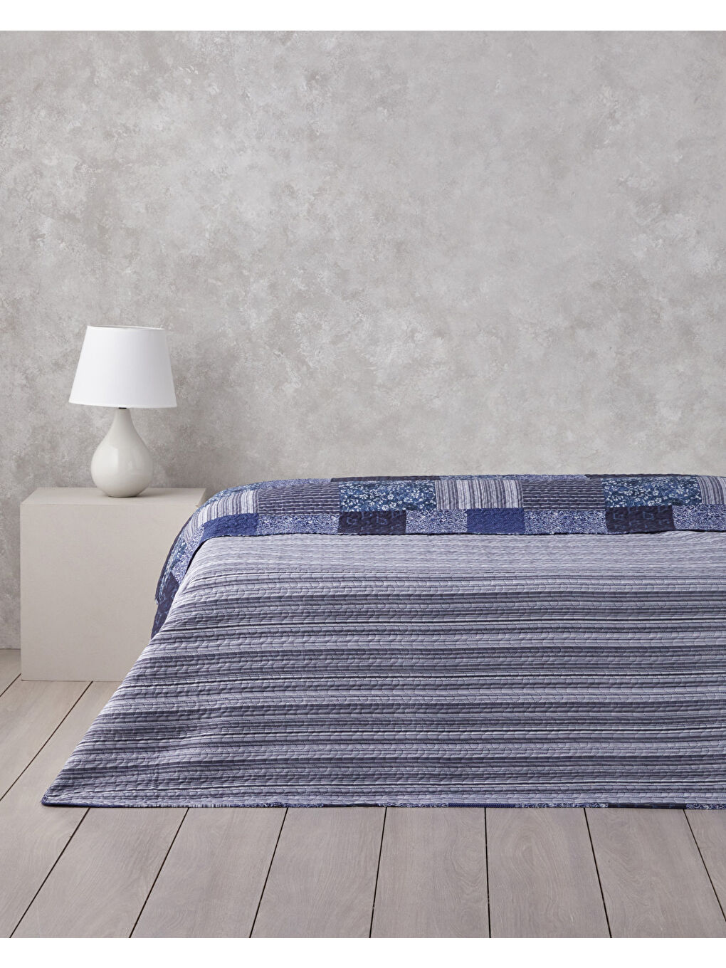 Bleublanc Patch Çift Kişilik Çok Amaçlı Örtü 200x220 cm Mavi-1