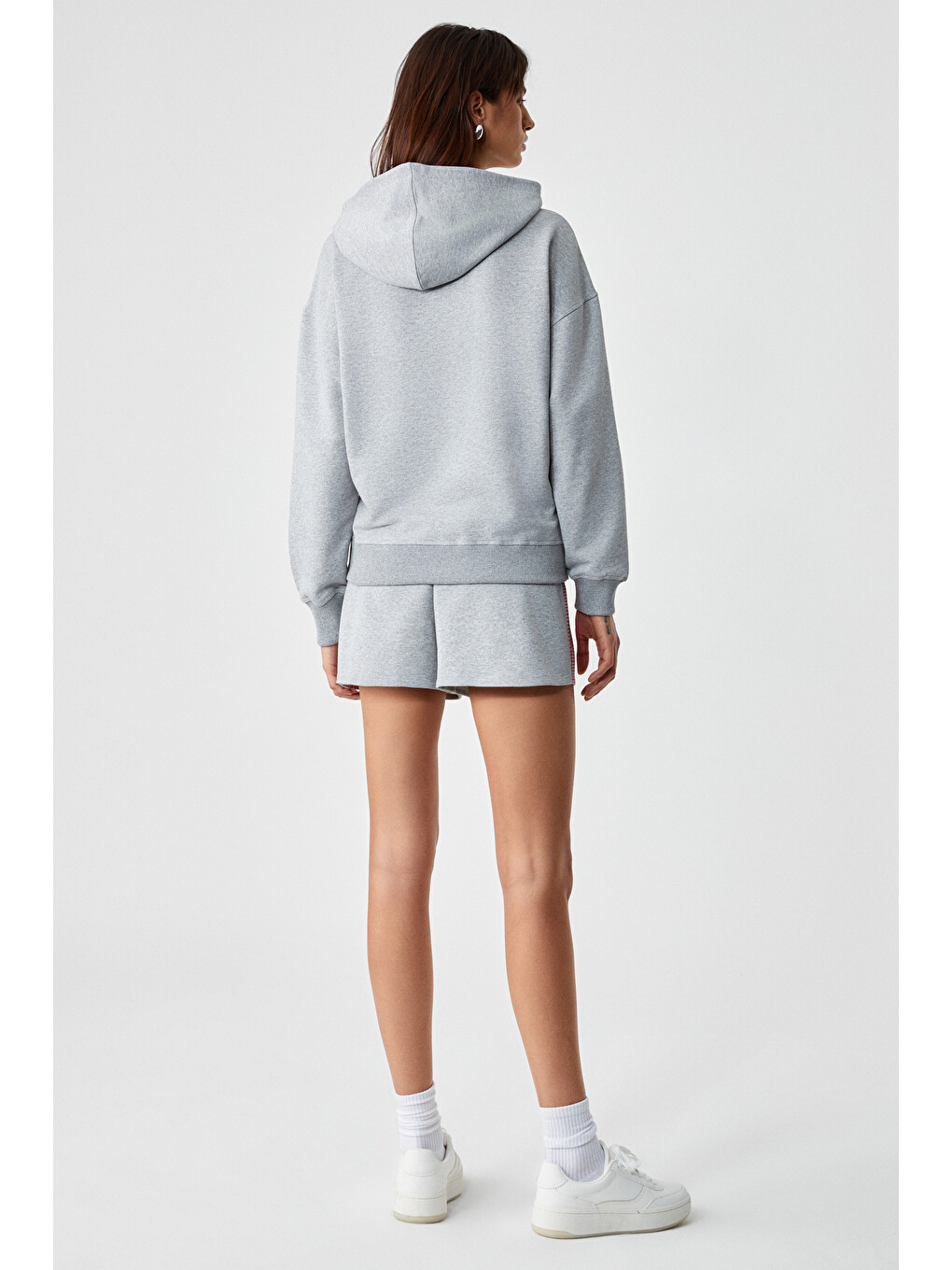 Xearth Kadın Oversize Uzun Kollu Kapüşonlu Gri Sweatshirt-3