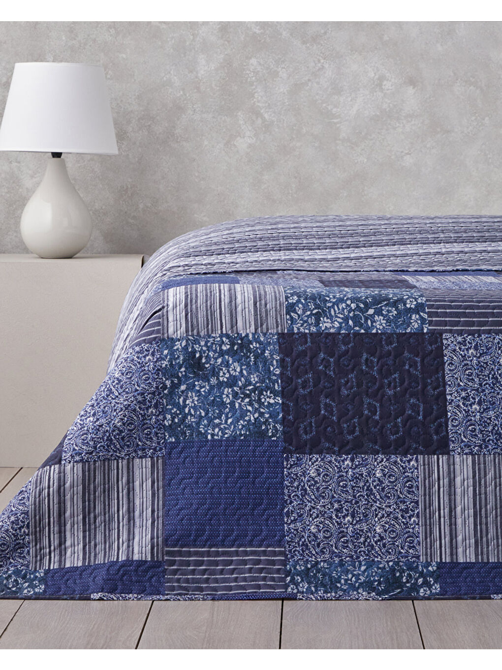 Bleublanc Patch Çift Kişilik Çok Amaçlı Örtü 200x220 cm Mavi-2