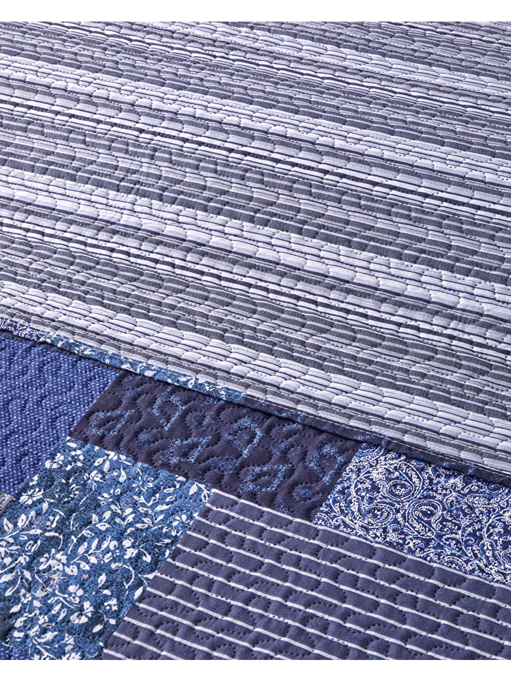 Bleublanc Patch Çift Kişilik Çok Amaçlı Örtü 200x220 cm Mavi-3