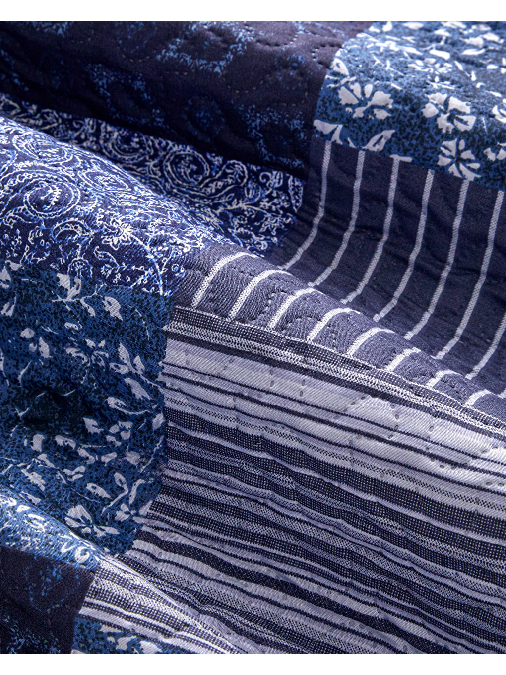 Bleublanc Patch Çift Kişilik Çok Amaçlı Örtü 200x220 cm Mavi-4