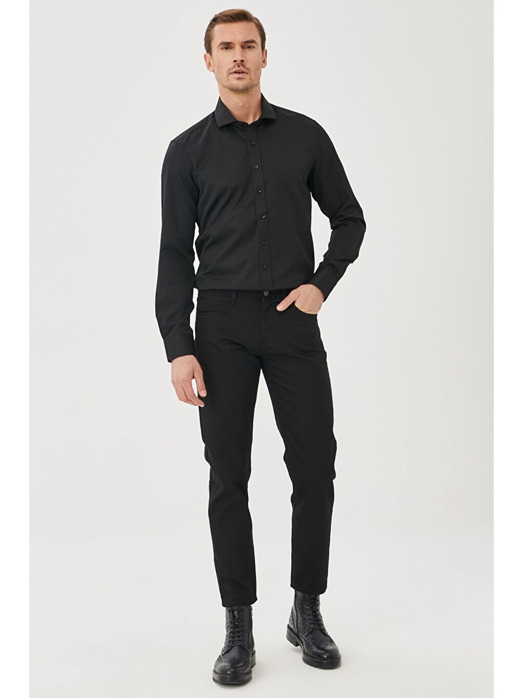 Erkek Siyah Regular Fit Geniş Kesim Denim Jean Pantolon-2