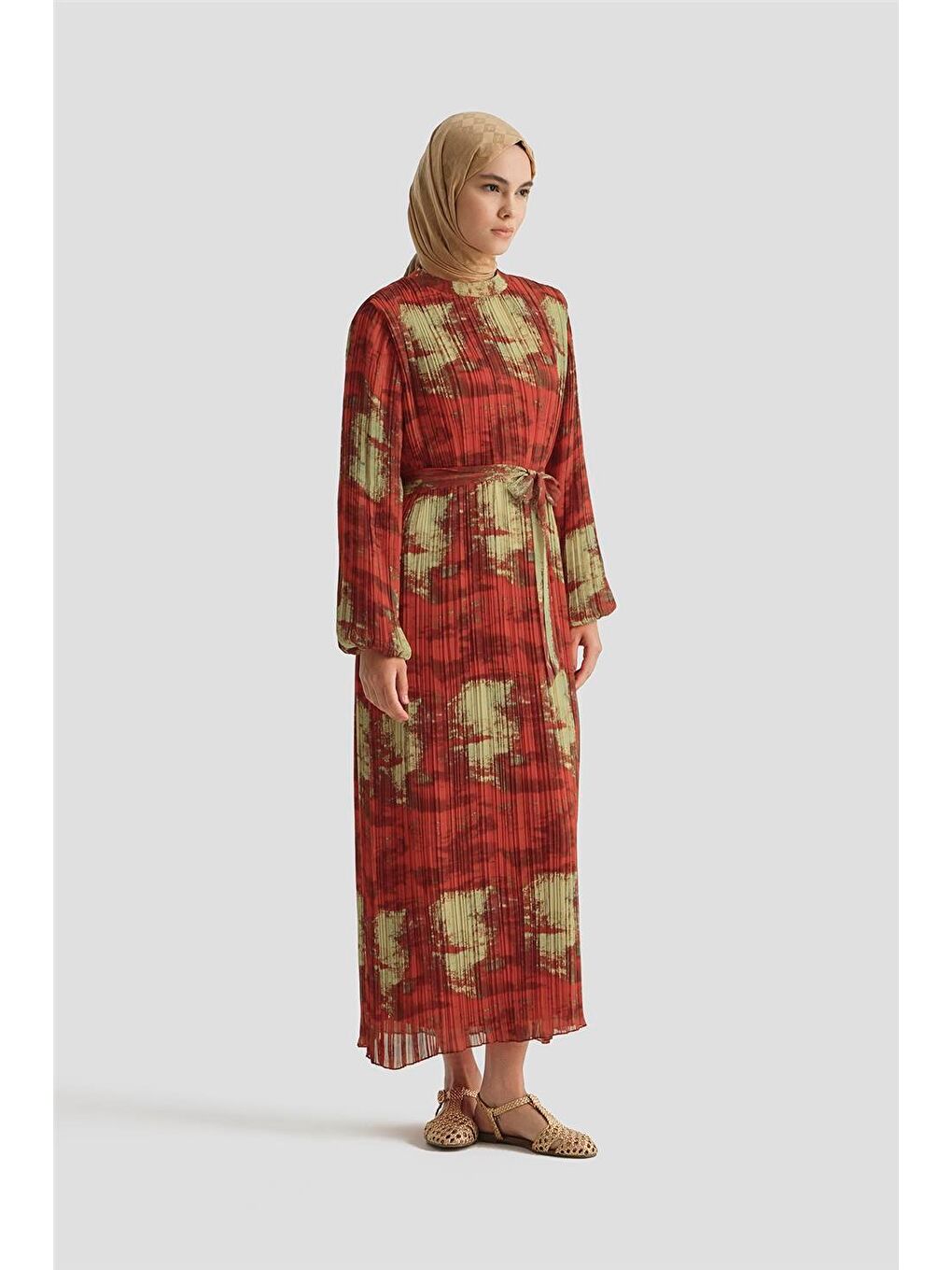 Desenli Elbise 25Yd4015 Kırmızı-1