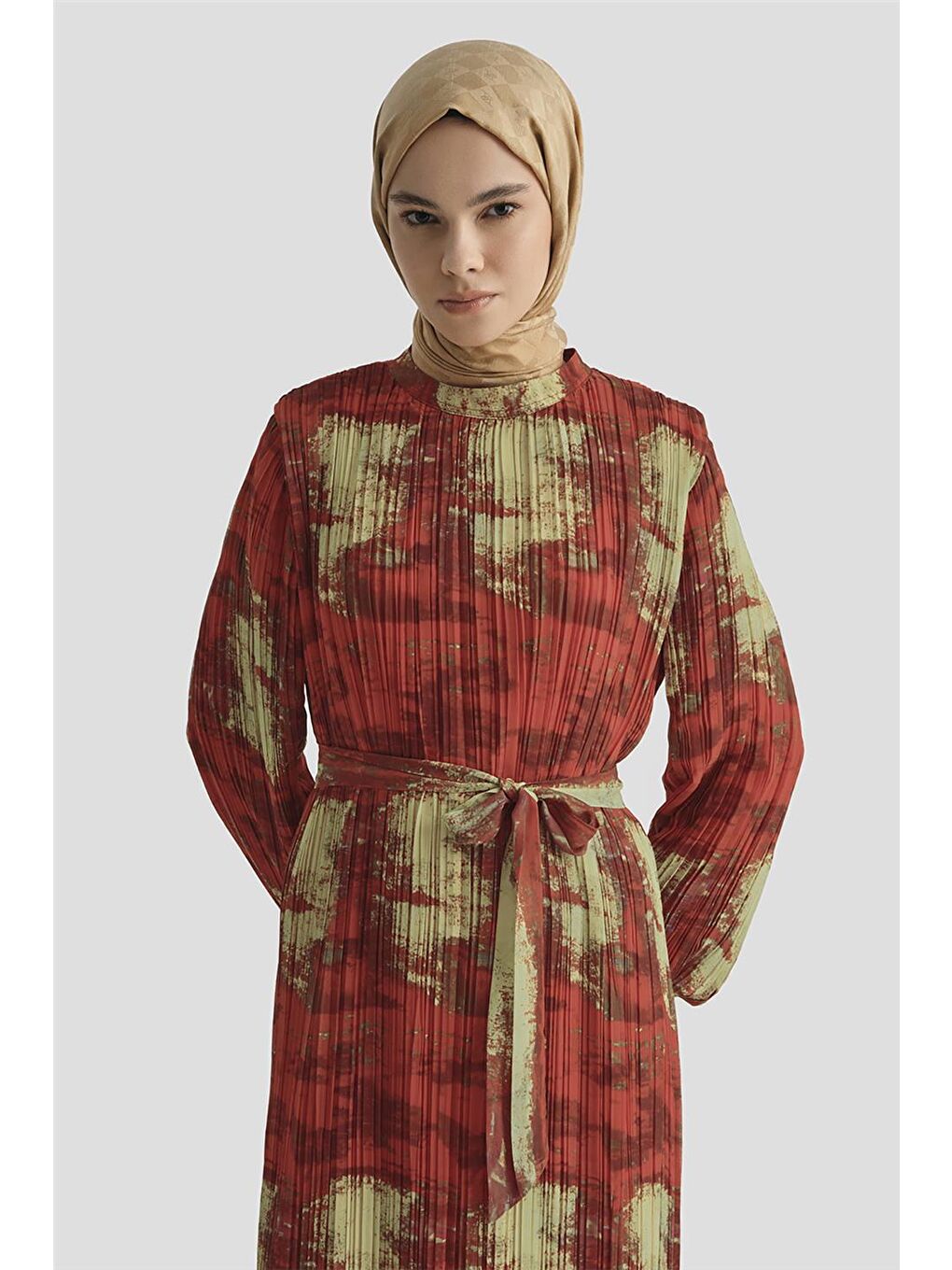 Desenli Elbise 25Yd4015 Kırmızı-2