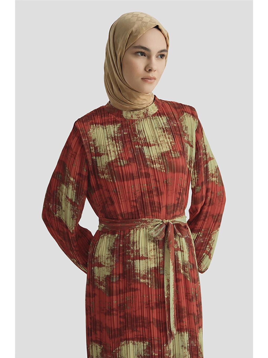 Desenli Elbise 25Yd4015 Kırmızı-3