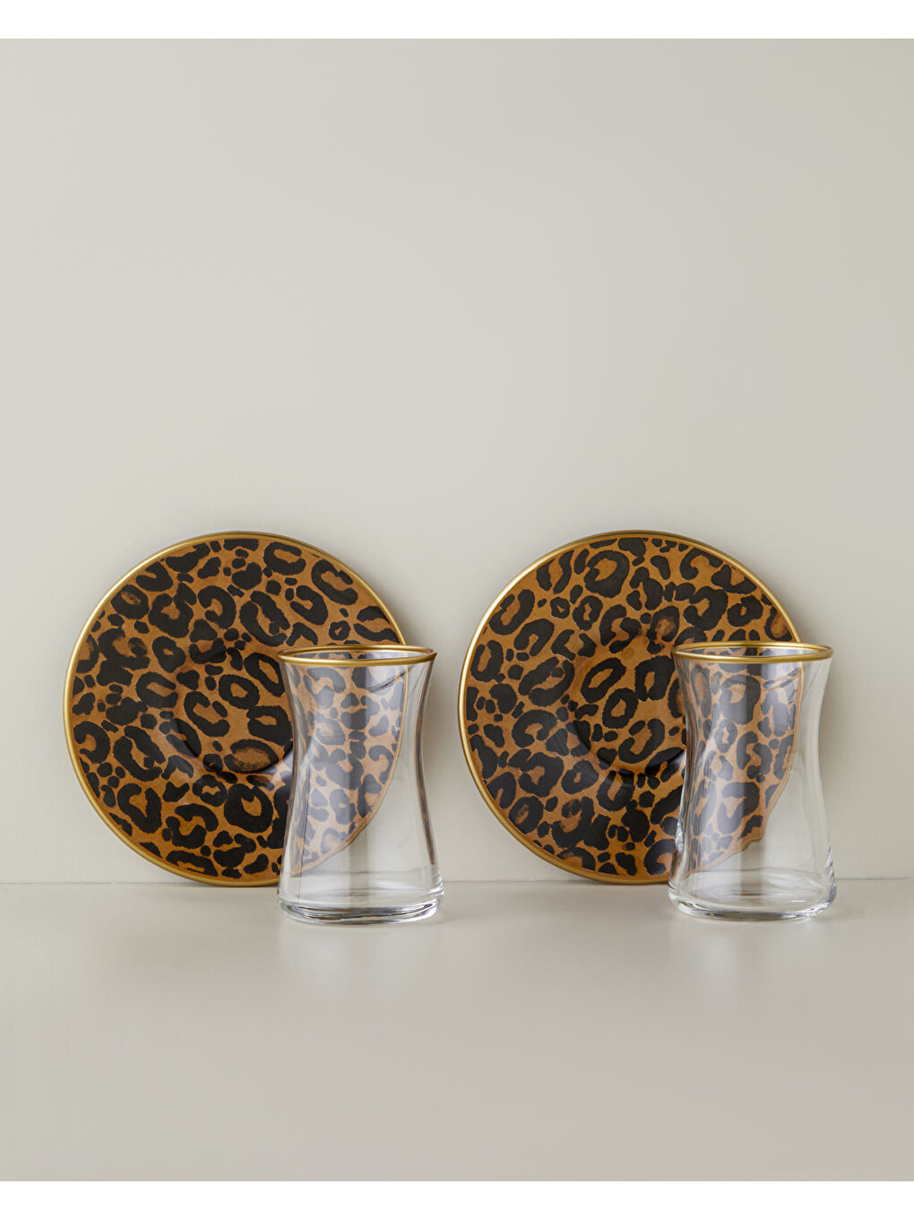 Noctara Cam 4 Parça 2 Kişilik Çay Seti 165 ml Kahverengi-Gold-1