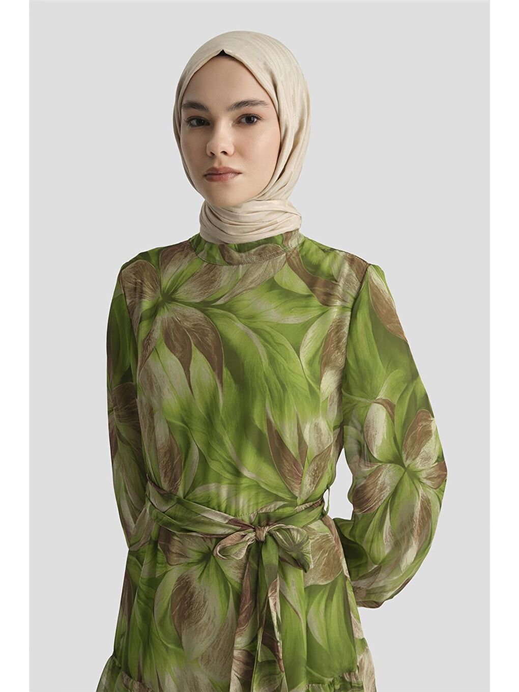 Desenli Elbise 25Yd4022 Yeşil-2