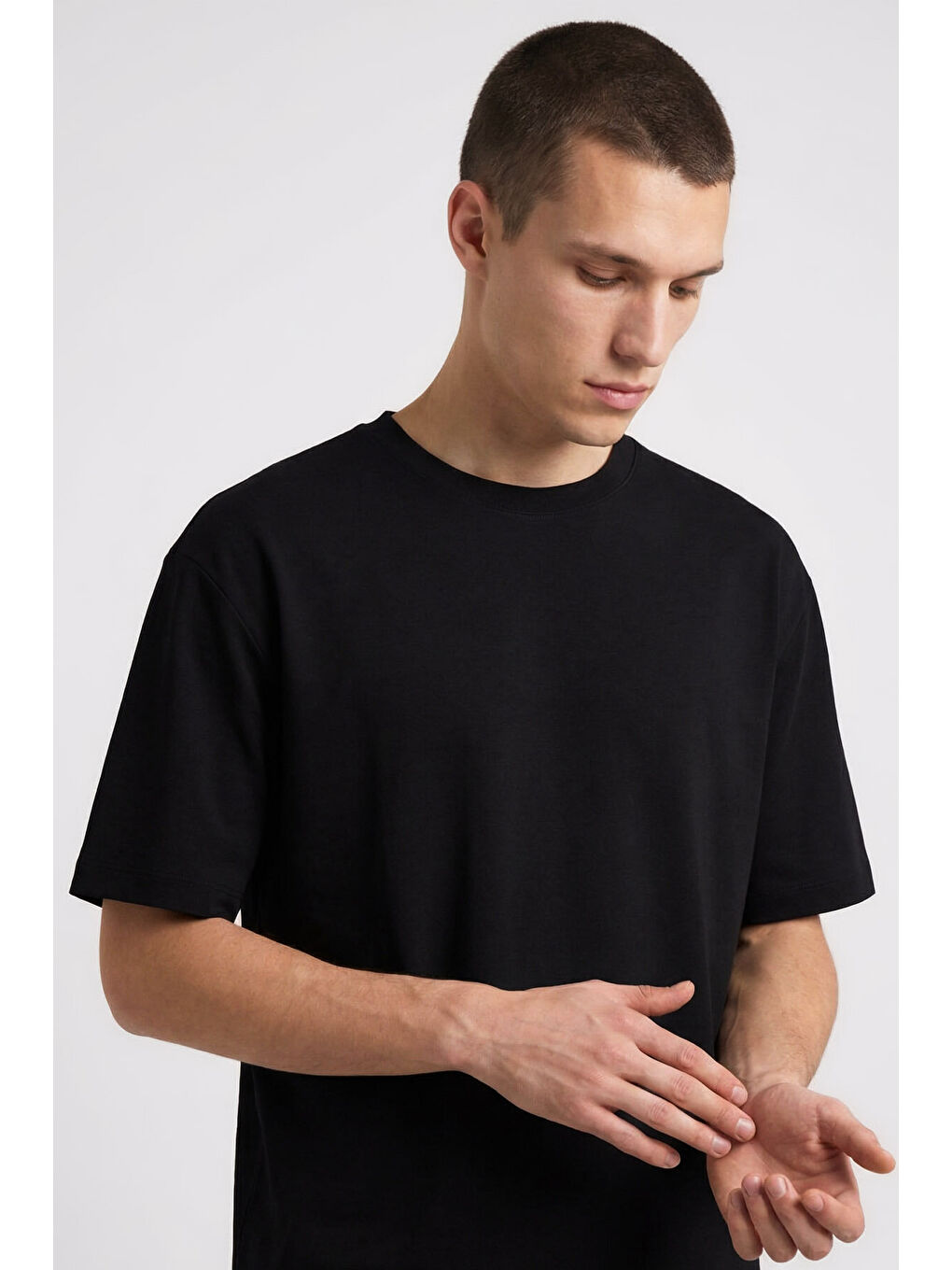 Siyah Oversize Fit Basic Erkek Şort Takım - 85292-2